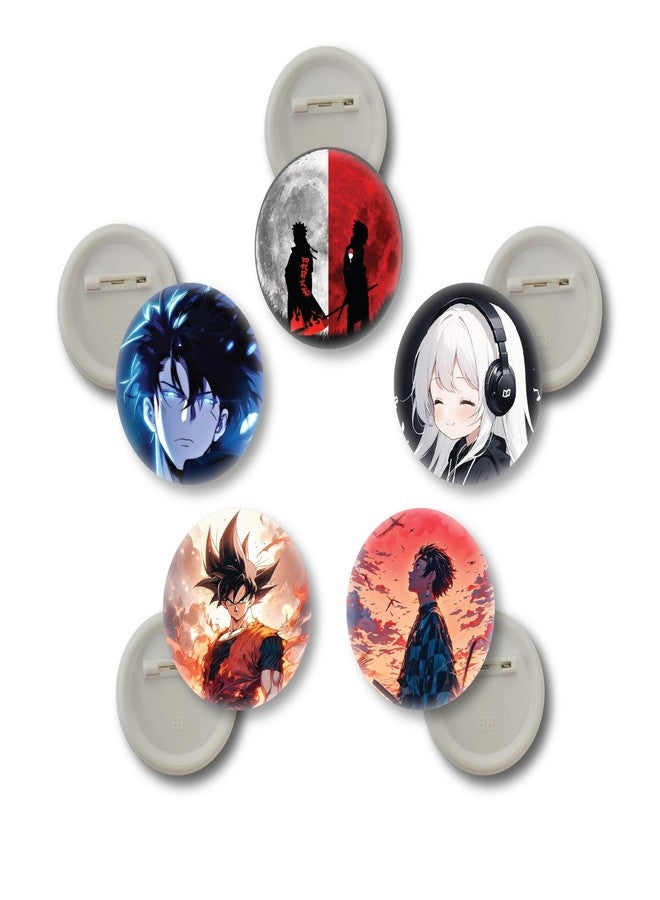 D2C Anime Art Theme Button Badges, 58mm, Pack of 5, Gloss Finish, Pin-Back Decorative Collectibles - Image 1